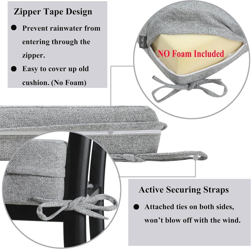 FUNHOME 2 Pack Outdoor Cushion Covers 24" x 24" x 4", No Insert! Water-Resistant Patio Chair Seat Cushion Covers with Zipper and Tie, Replacement Cover Only(Light Grey) - Image 4
